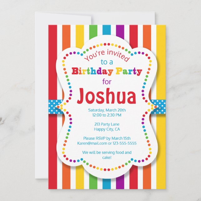 Invitation colorée de fête d'anniversaire (Devant)