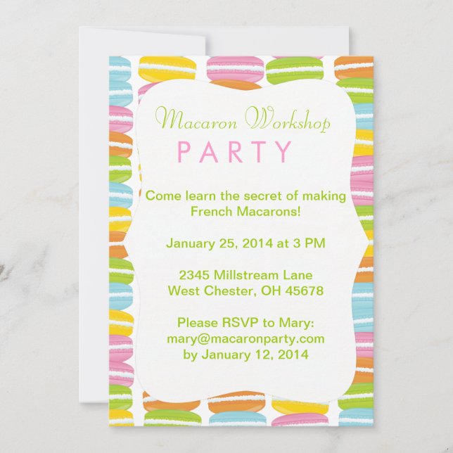 Invitation colorée de partie de Macarons (Devant)