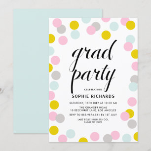 Invitation Colorée Pastel Confetti Dots fête de graduation