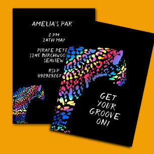 Invitation colorée Rainbow Jaguar Party
