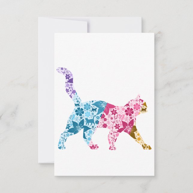 Invitation Colorful Botanical Cat (Devant)