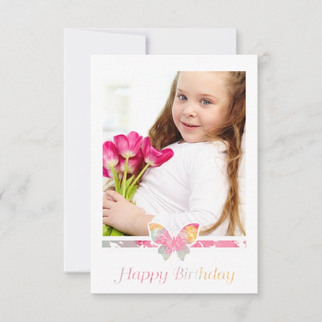 Invitation Colorful Butterfly Happy Birthday Quote Script (Devant)