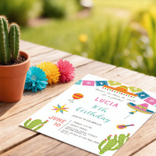 Invitation Colorful Cactus Mexican Fiesta Photo Birthday