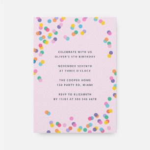 Invitation Colorful Confetti fille's Anniversaire rose