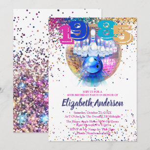 Invitation Colorful Disco Bowling 1985 40e anniversaire fête