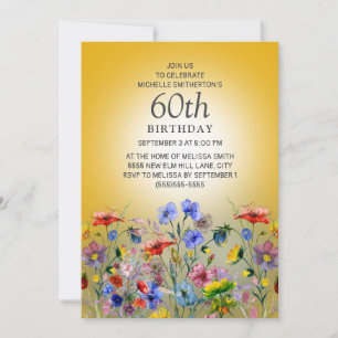 Invitation Colorful Fleur sauvage Jaune Sunshine 60e annivers