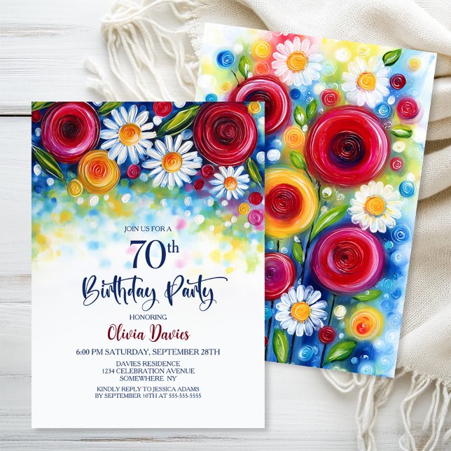 Invitation Colorful Floral 70th Birthday Party (Créateur téléchargé)