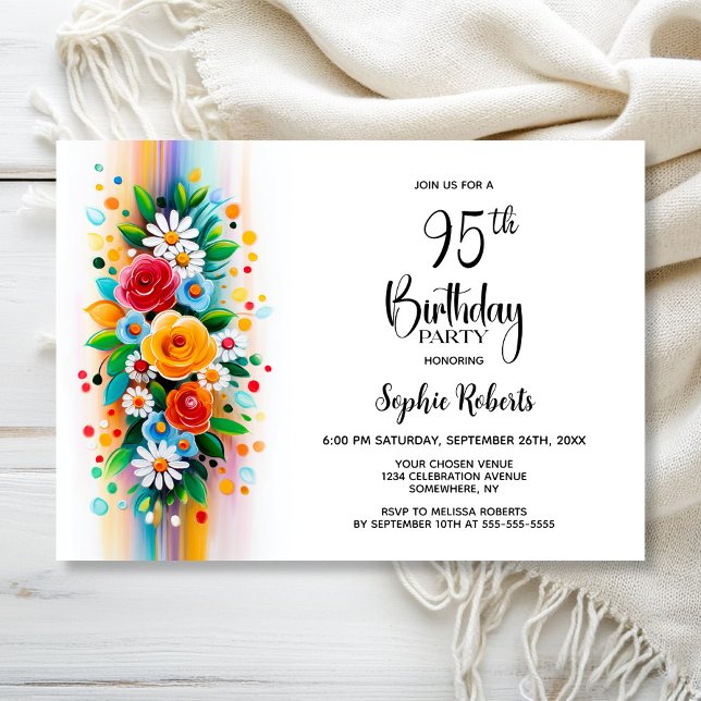 Invitation Colorful Floral 95th Birthday Party (Créateur téléchargé)