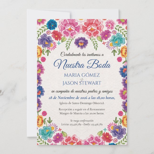 Invitation Colorful Floral Botanical Fiesta Spanish Wedding (Devant)