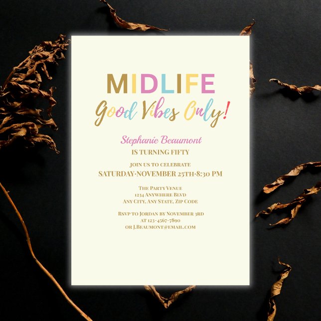 Invitation Colorful Funny Midlife Good Vibes 50th Birthday (Créateur téléchargé)