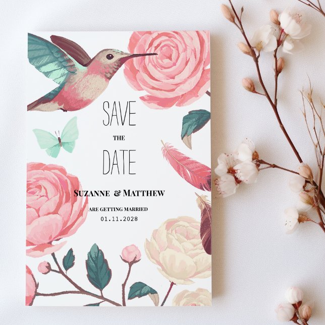 Invitation Colorful Hummingbird Floral Spring Save the Date (Colorful Hummingbird Floral Spring Save the Date )