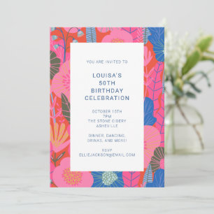 Invitation Colorful Moderne Rouge Floral 50e fête d'anniversa