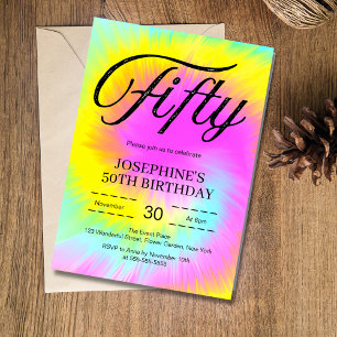 Invitation Colorful Tie Dye Pastel Boho 50e anniversaire