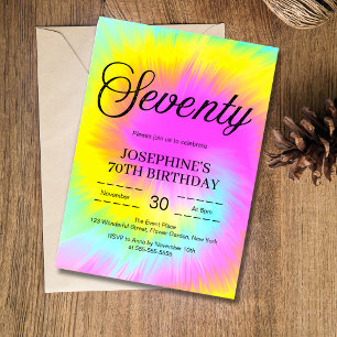 Invitation Colorful Tie Dye Pastel Boho 70e anniversaire