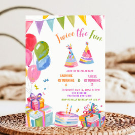 Invitation Colorful Twice the Fun Sibling Birthday 