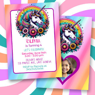 Invitation Colorful Unicorn thème Fête d'anniversaire de la f