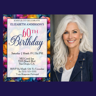 Invitation Colorful Vibrant Poppy Flower 60th Birthday Photo