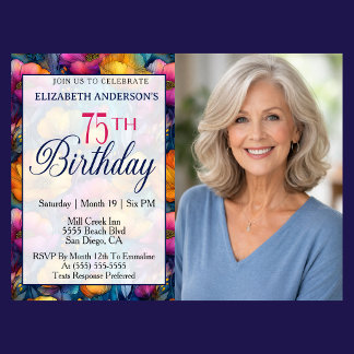 Invitation Colorful Vibrant Poppy Flower 75th Birthday Photo