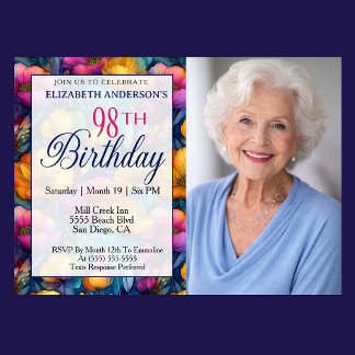 Invitation Colorful Vibrant Poppy Flower 98th Birthday