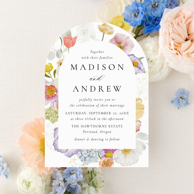 Invitation Colorful Watercolor Wildflower Arch Wedding (Créateur téléchargé)
