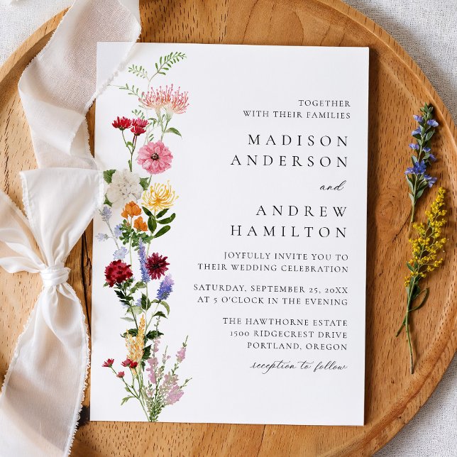 Invitation Colorful Watercolor Wildflower Wedding (Créateur téléchargé)