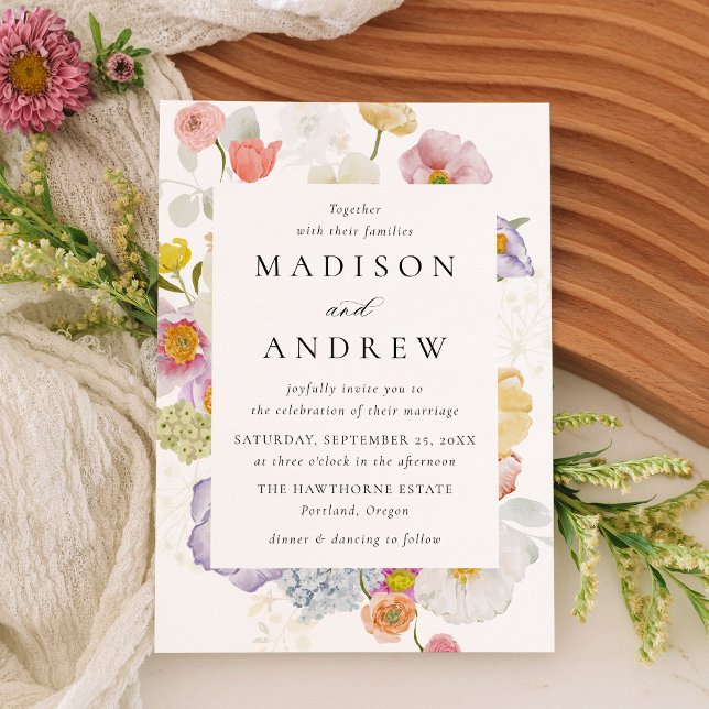 Invitation Colorful Watercolor Wildflower Wedding (Créateur téléchargé)