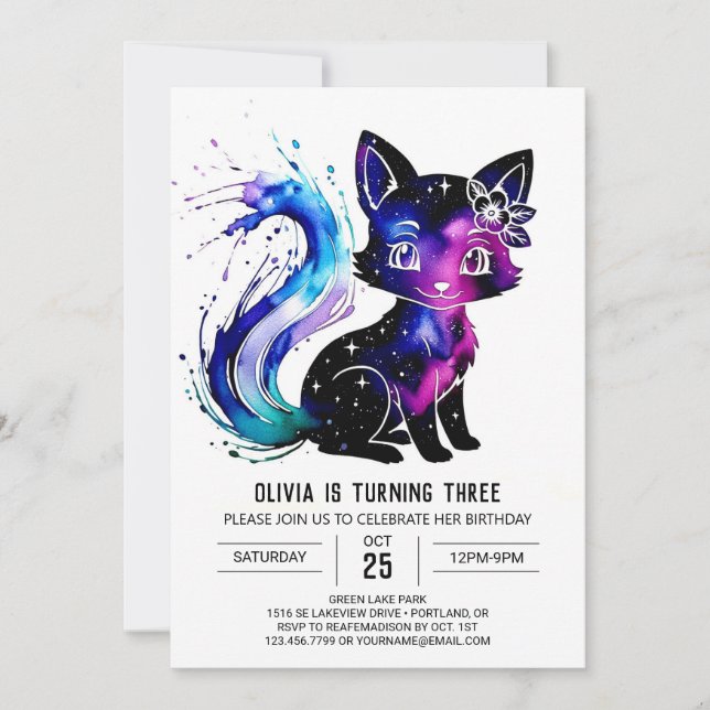 Invitation Colorful Whimsical Fox Digital Girl Anniversaire (Devant)