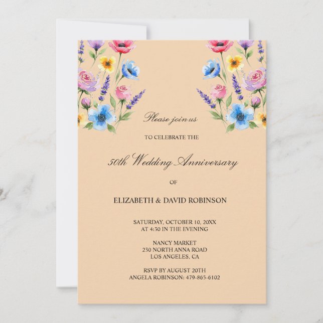 Invitation Colour 50e anniversaire mariage anniversaire (Devant)