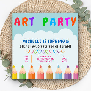 Invitation Colour Pencils Enfants Art Party Anniversaire Invi