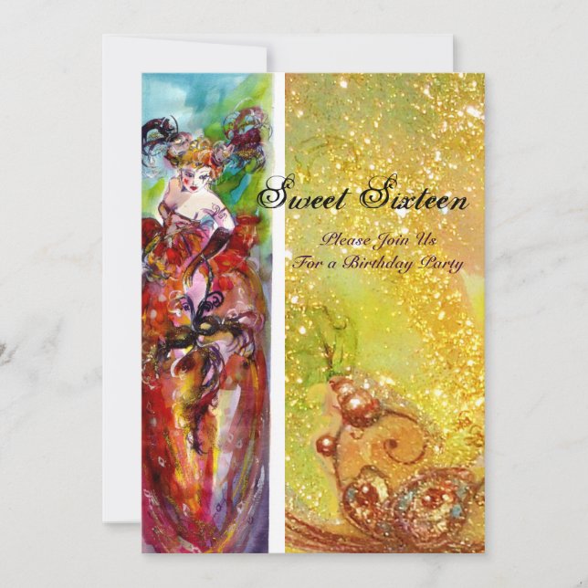 Invitation COLUMBINE, Mardi Gras, Sweet 16 Masquerade Party (Devant)