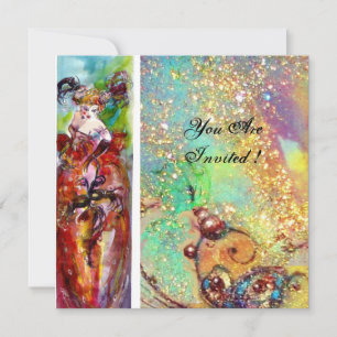 Invitation COLUMBINE, Sweet sixteen Masquerade Party, bleu ro