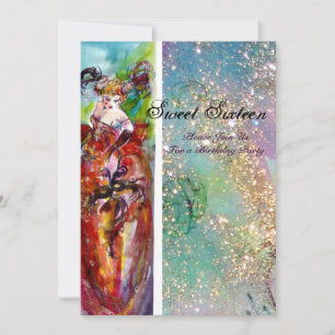 Invitation COLUMBINE Sweet sixteen Masquerade Party, or bleu