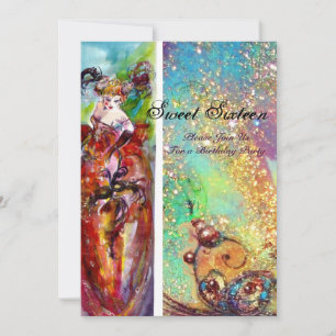 Invitation COLUMBINE Sweet sixteen Masquerade Party, or bleu