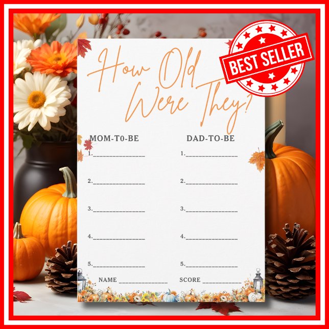 Invitation COMBIEN D'ÂGE ÉTAIENT-ILS Baby shower JEU Petit Ci (HOW OLD WERE THEY Easy Baby Shower Game A Little Pumpkin is on the Way Fall Autumn Theme )
