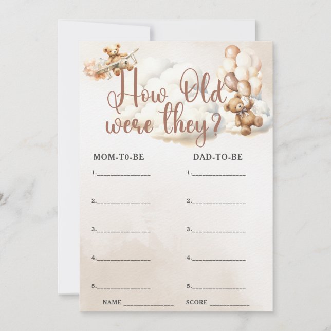 Invitation COMBIEN D'ANCIENS ÉTAIENT-ILS Baby shower JEU MÊME (Devant)