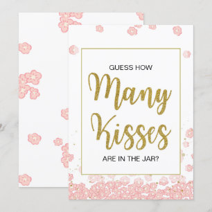 Invitation Combien de baisers Fête des mariées rose et or
