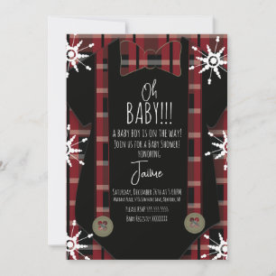 Invitation Combinaison bébé pour shower de Noël plaid