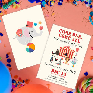 Invitation Come One Come All Modern Circus Carnival Anniversa