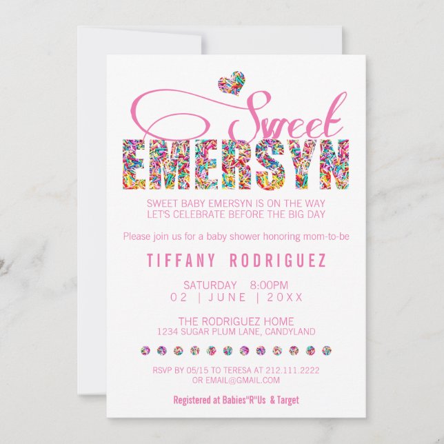 Invitation COMMANDE PERSONNALISÉE Baby shower Émersyne doux I (Devant)
