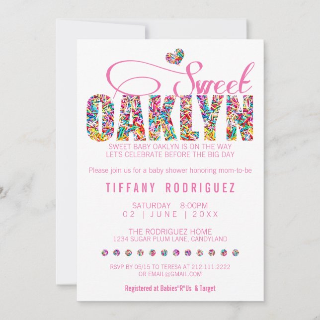 Invitation COMMANDE PERSONNALISÉE Sweet Oaklyn Baby shower In (Devant)