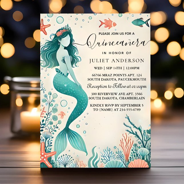 Invitation Comme L'Eau La Vie Du Poisson Sous La Quinceanera (Créateur téléchargé)