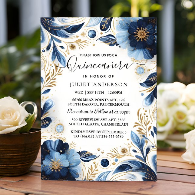 Invitation Comme Ombre ivoire Ice Sky Gold Royal Blue Quincea (Créateur téléchargé)
