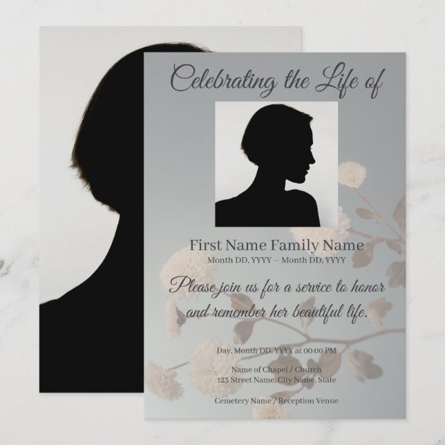 Invitation commémorative de fleurs (Devant / Derrière)