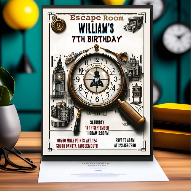 Invitation commencer Clue Spy Escape Room 7e anniversaire Inv (Créateur téléchargé)