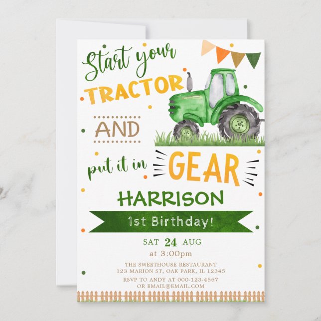 Invitation Commencez votre tracteur et mettez dans l'engrenag (Devant)