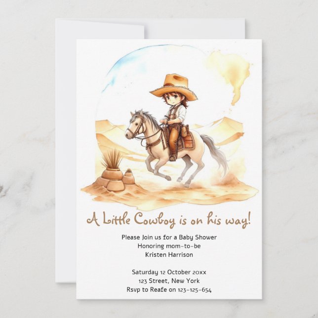 Invitation Comment le bonheur : Baby shower Cowboy (Devant)