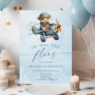 Invitation Comment le temps vole avion Teddy Bear fête d'anni
