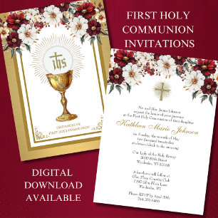 Invitation Communion Catholique Eucharistie Florale