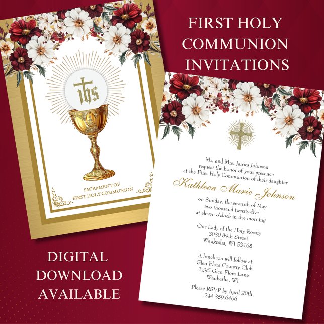 Invitation Communion Catholique Eucharistie Florale (Créateur téléchargé)