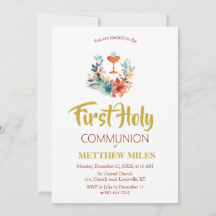 Invitation Communion catholique florale minimaliste